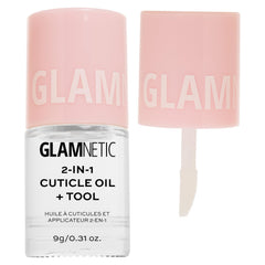 Glamnetic cuticle oil with push tool for overnight nail care.