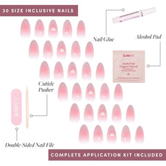Kit complet avec 30 ongles et colle, ajustement rapide et personnalisé.