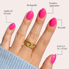 Glamnetic onglets autocollants opaque rose fluo, longueur courte et brillance durable.