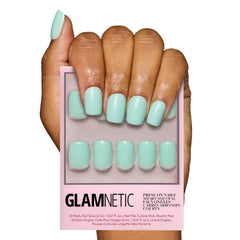 Glamnetic onglets adhésifs bleu-vert doux dans boîte, prêt à poser