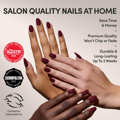Ongles Glamnetic press, forme courte arrondie pour un style naturel.