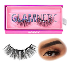 Glamnetic Vacay long dramatic round lashes for a bold magnetic look.