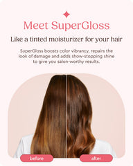 Glaze Super Gloss, cheveux avec mèches reflets, améliore la couleur et la brillance.