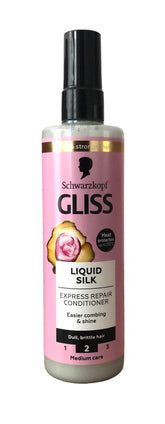 GLISS Kur Soie Liquide Express, bouteille d'après-shampooing, brillance et démêlage facilités.