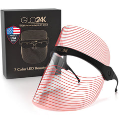 GLO24K Masque LED visage 7 couleurs, favorise l'éclat et la fermeté cutanée.