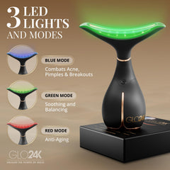 GLO24K massage visage vibration et lumière LED pour soin relaxant.