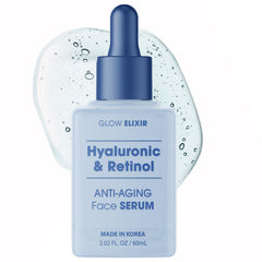 Glow Elixir Sérum Retinol pour le visage, pompe, hydrate et lisse les ridules.