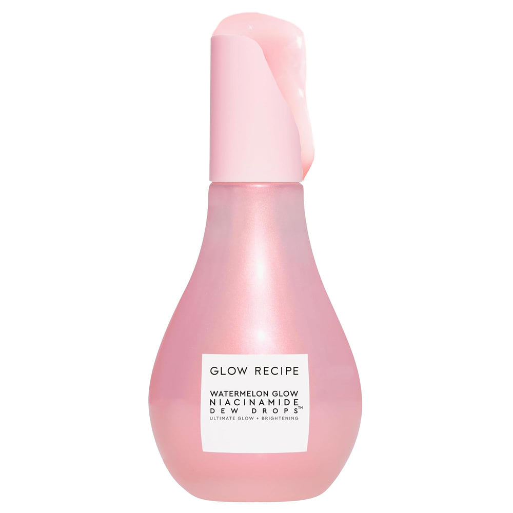 Glow Recipe Watermelon Niacinamide Dew Drops sur flacon-pompe, hydratation instantanée.