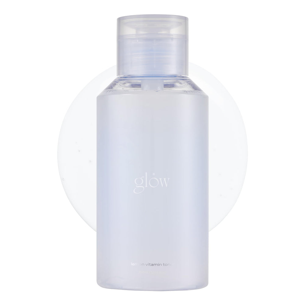 Glow tonique citron montrant sa bouteille et sa formule nourrissante pour la peau.