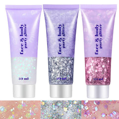 Go Ho gel paillettes: bouteille blanc-rose-argent holographique.