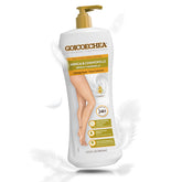 Lotion Goicoechea Arnica Camomille en bouteille sur fond neutre, hydratation durable.