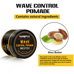 Hands demonstrating Goiple 360 wave pattern with pomade