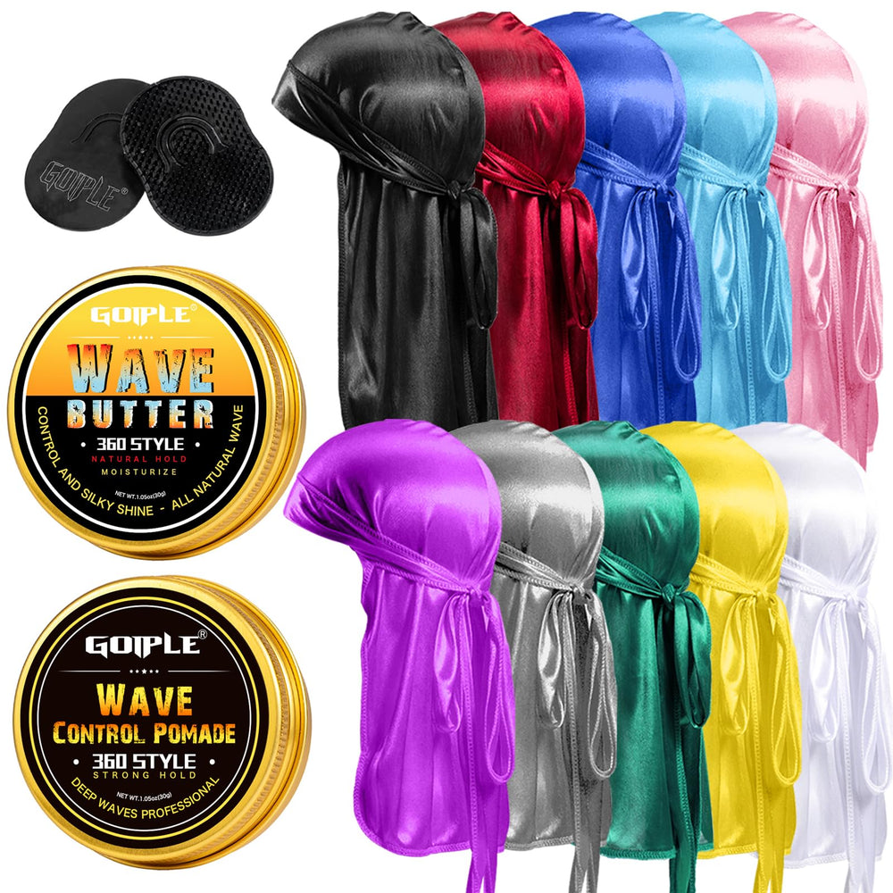 Goiple durag soyeux montrant une coiffure 360 ondes pour un maintien confortable.