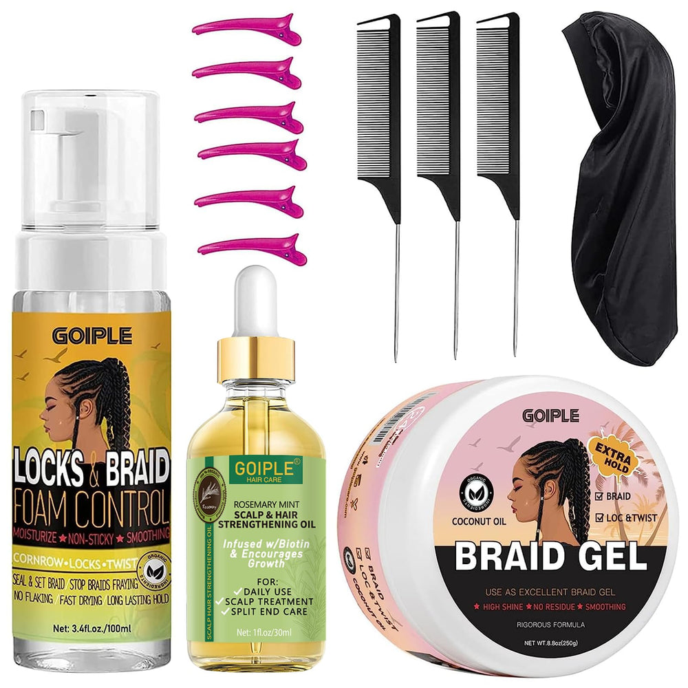 Gel coiffant Goiple pour tresses, maintien longue durée et finition nette.