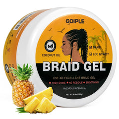 Goiple gel tressage: bouteille en gros plan avec tenue extrême.
