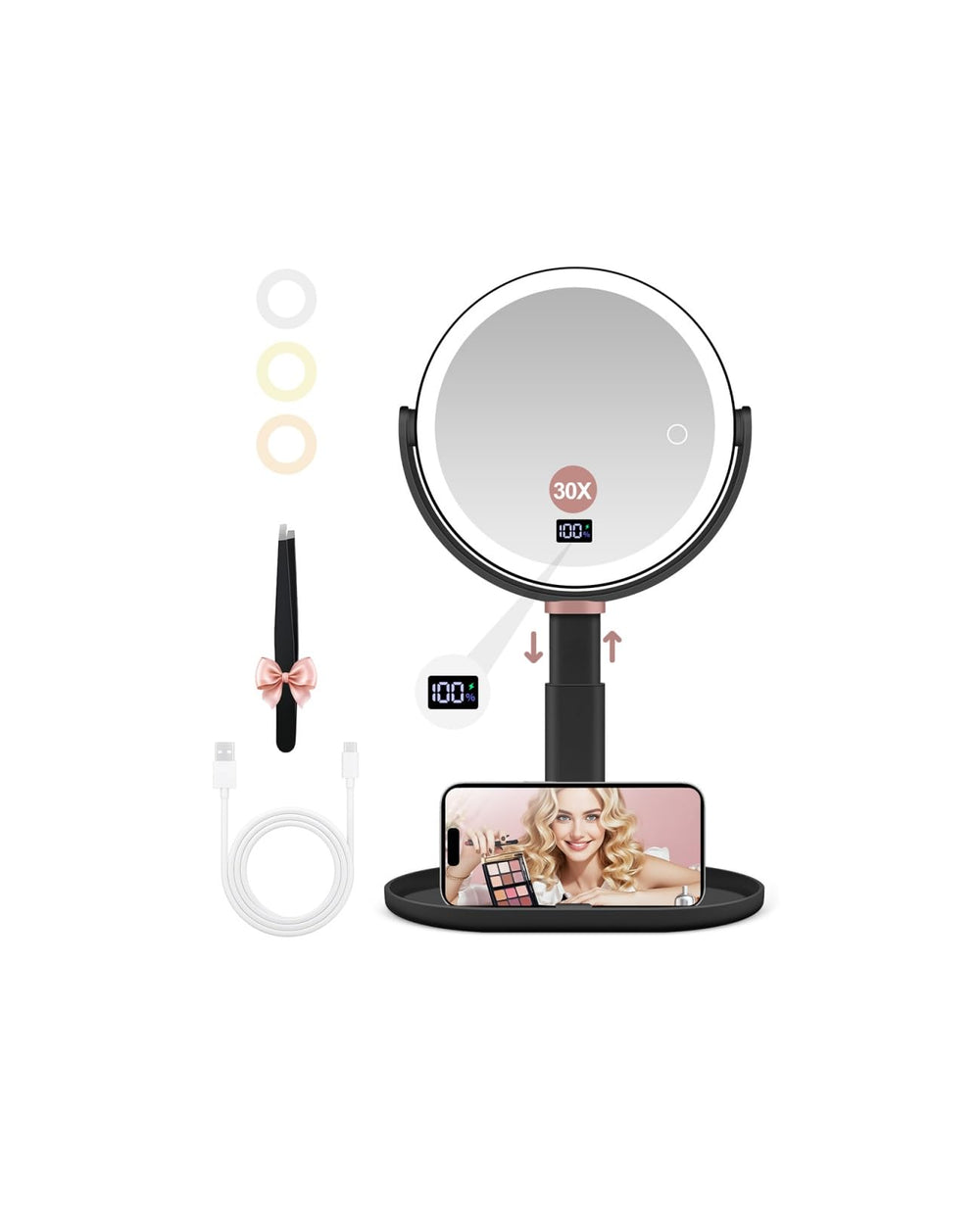 GOMIPURU miroir magnifiant lumineux 30x et 1x pour un maquillage précis.