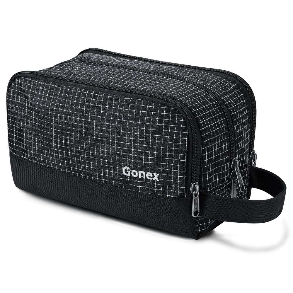 Gonex sac de toilette noir ouvert pour un accès rapide à vos accessoires.
