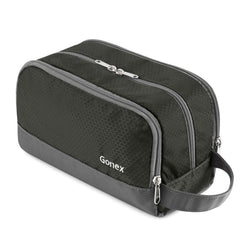 Gonex trousse de toilettes voyage en nylon gris, rangement compact pour essentiels.