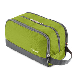 Trousse Gonex de toilette voyage en nylon verte prête pour les déplacements, pratique et résistante.