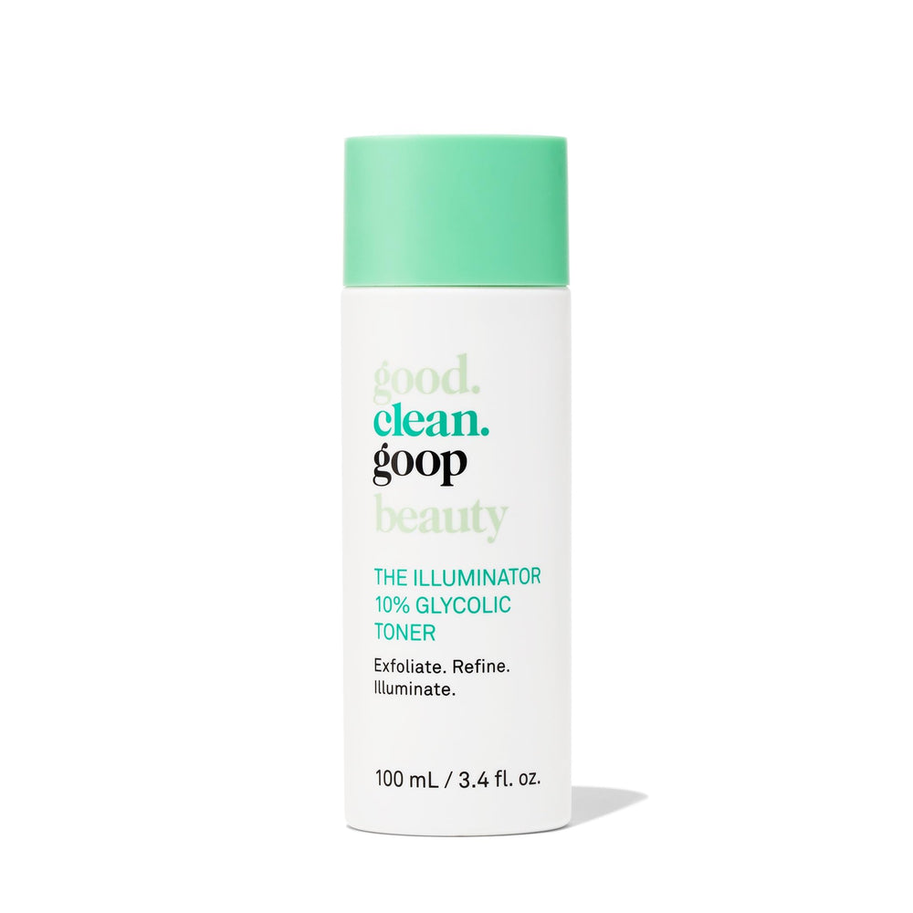 good.clean.goop tonique glycolique 10% en flacon, exfoliation douce pour teint homogène.