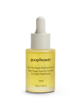 Huile goop Nutrient Face Oil dans flacon ambré, hydratation légère et raffinée.