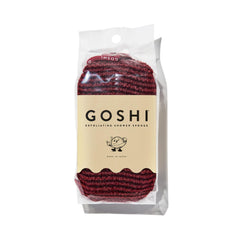 Éponge GOSHI exfoliante rouge-brique — texture idéale pour exfolier en douceur.