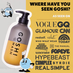 GOSHI Super Vitamin Body Wash pump dispensing scene emphasizes convenience.