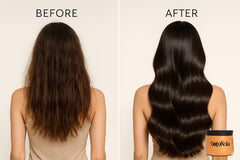 Cheveux brillants et lisses après l’utilisation du masque Gotukola.