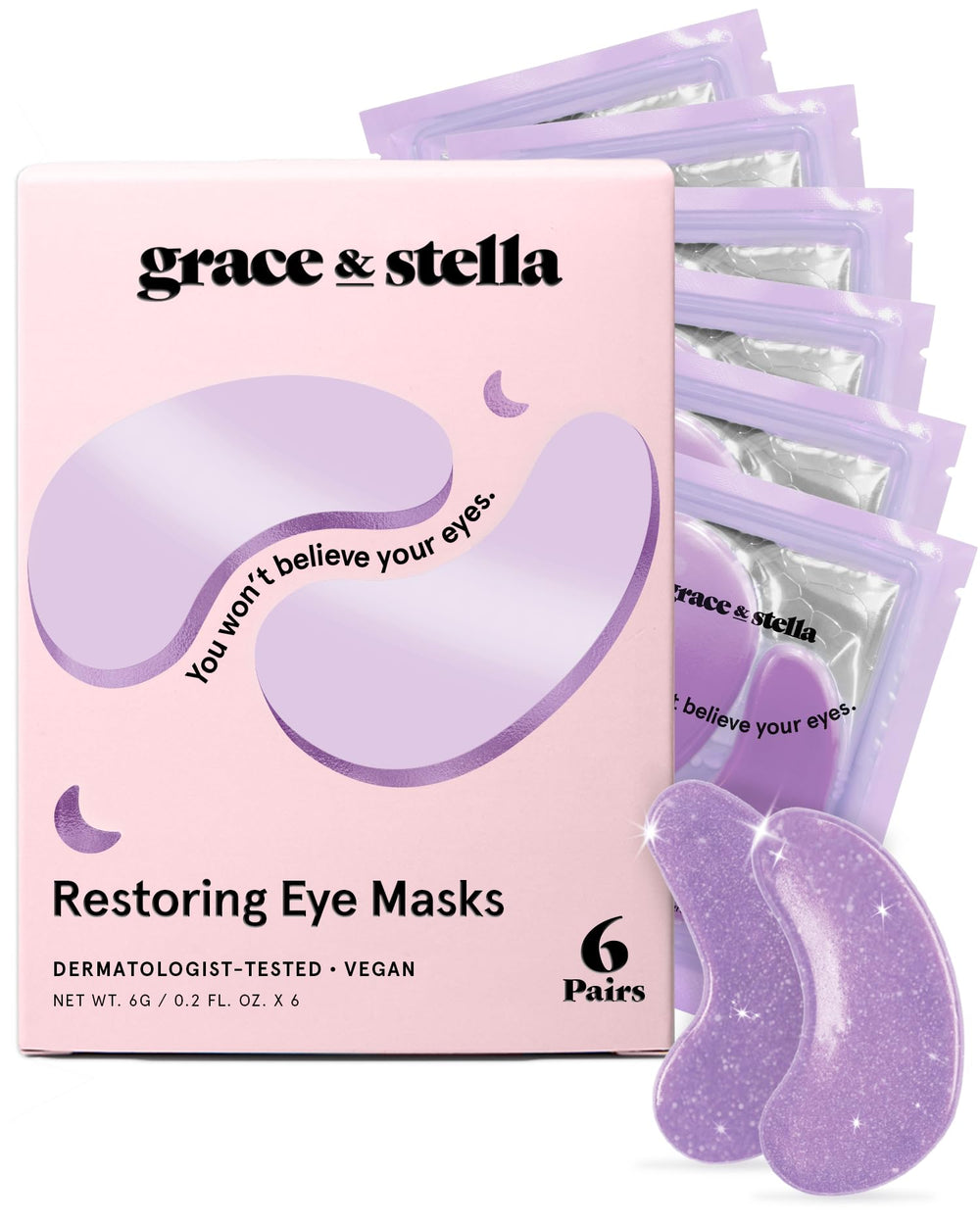 Patchs yeux Grace & Stella retinol, effet lumineux potentiel et réduction des poches.