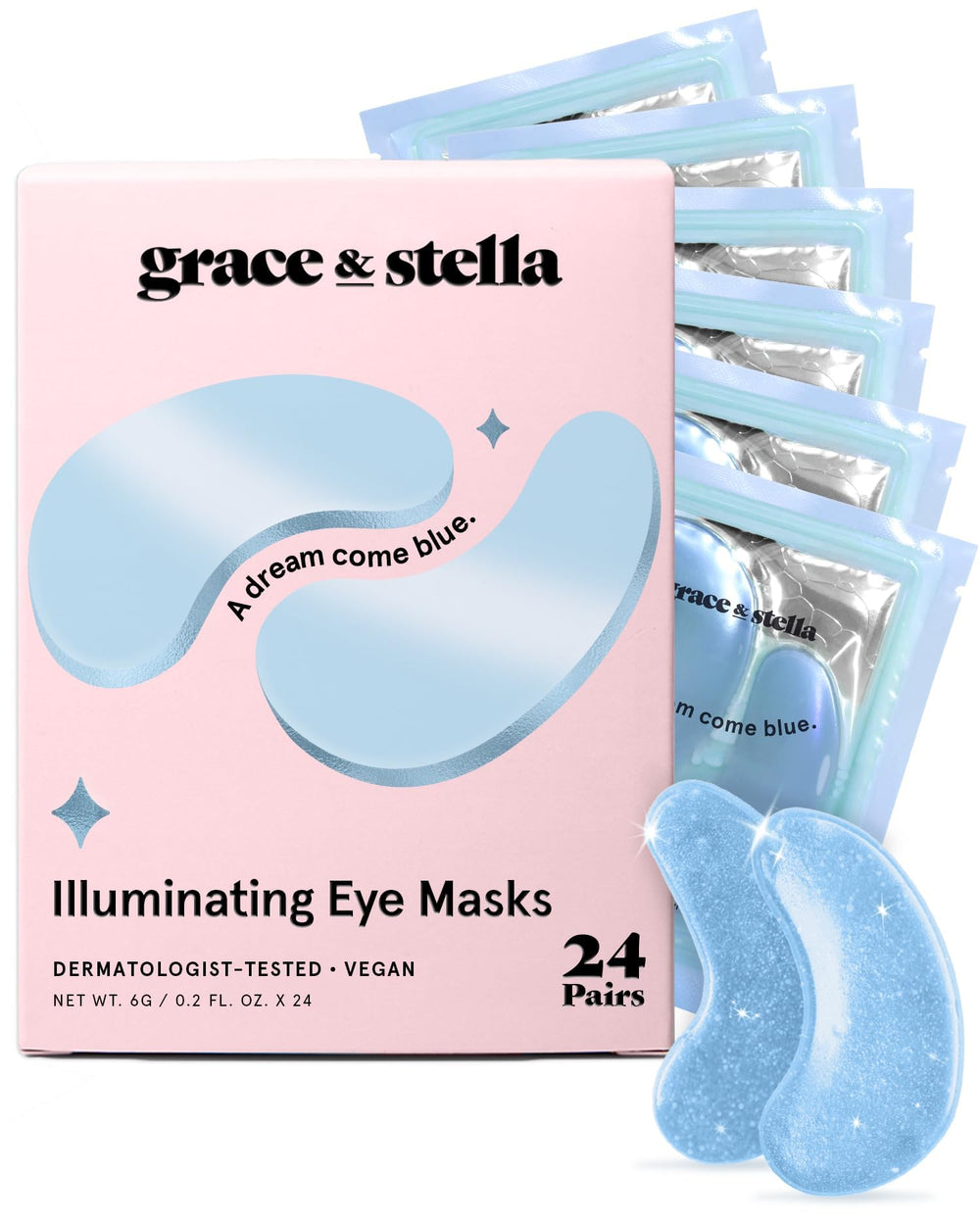Grace & Stella Masque Yeux Bleu 24 paires pour revitaliser le regard et réduire les cernes