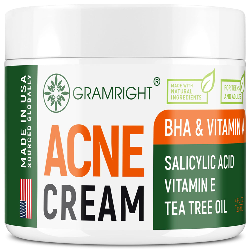 GRAMRIGHT Crème Acné visage, bouteille 4oz, soin hydratant et application facile.