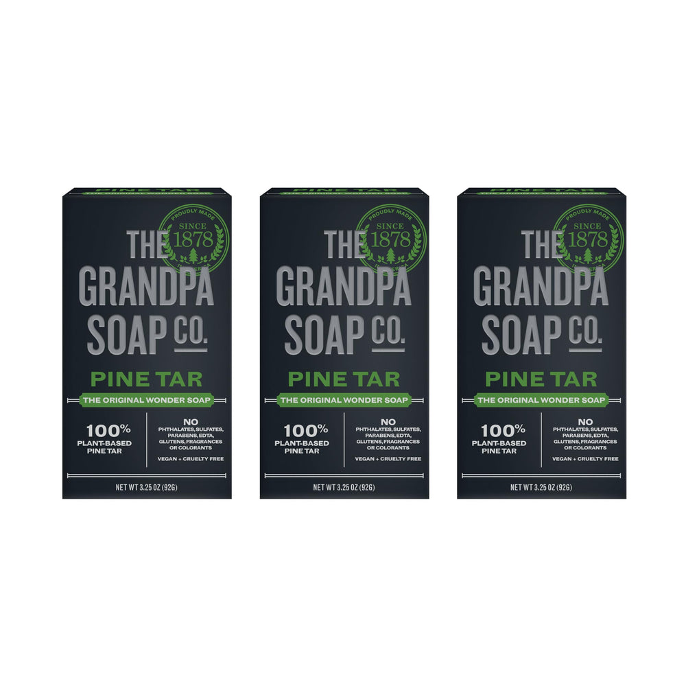 The Grandpa Soap Company Pine Tar Bar emballage: rituel quotidien pratique.