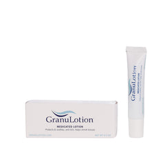 GranuLotion Medicated Lotion en bouteille compacte, application rapide pour une peau fraîche en déplacement.
