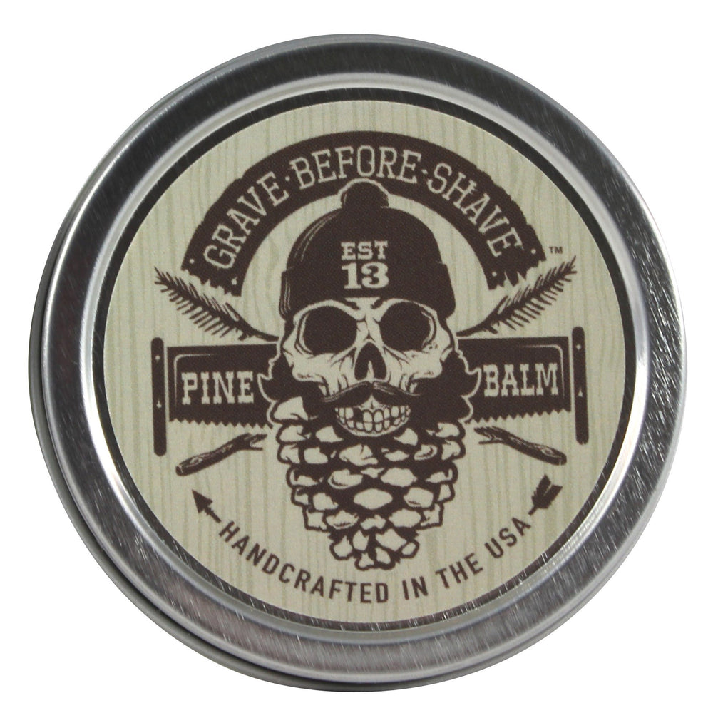 Baume Grave Before Shave, boîte en étain, coiffage durable et hydratant.