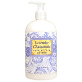 Lotion Greenwich Bay au karité et parfum lavande-camomille sur peau nourrie.