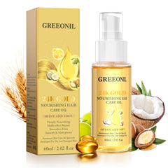 Sérum GREEONIL 24K Or – bouteille élégante prête à lisser les cheveux.