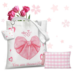 Sac tote Groodo Coquette Rose avec noeud, pratique pour les courses.