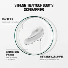 Texture matte légère du primer, contrôle la brillance pour un teint homogène.