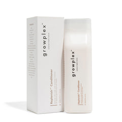 Growplex Replenish Conditioner : bouteille et étiquette visibles, hydratation légère pour cheveux soyeux.