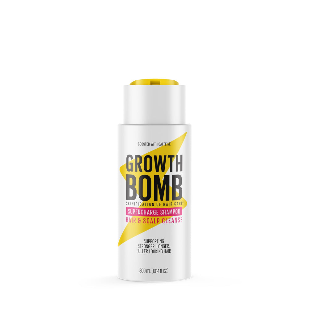 Growth Bomb Supercharge Shampoo pour boucles, detox et volume naturel.