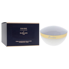 Guerlain Shalimar Supreme Body Cream packaging on vanity signaling luxury hydration