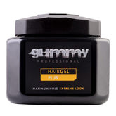 Gummy Professional Plus Gel for slick back styles with strong, flake-free hold.