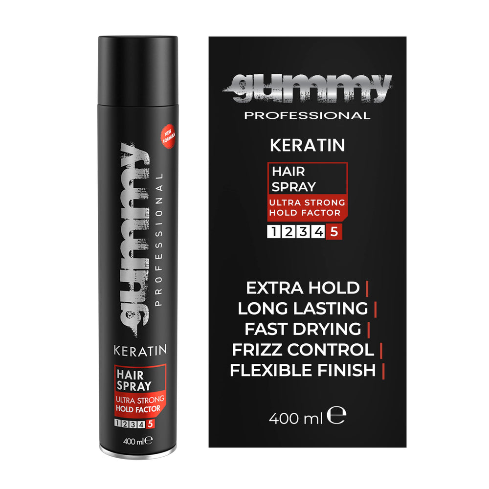 Gummy Professional Spray Keratine – bouteille visible offrant une tenue durable sans lourdeur.