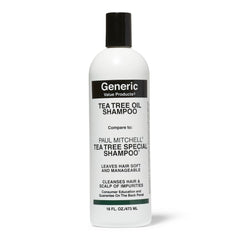 Shampoing GVP à huile d’arbre à thé en bouteille, parfum frais et revitalisant pour les cheveux.