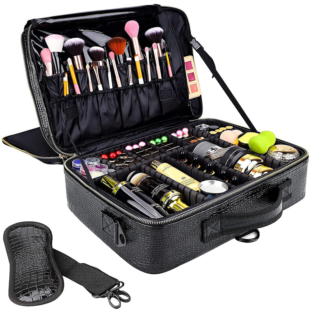 Gzcz coffret maquillage grande capacité, espace généreux pour tout votre nécessaire beauté en voyage.