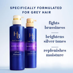 Hair Biology shampoo violet : neutralise le jaunâtre et ravive les reflets argentés.