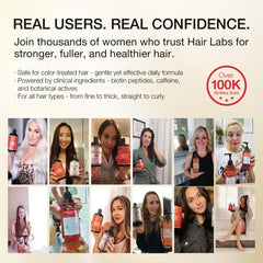 Hair Labs Biotin Peptide Shampoo bottle back highlights nourishing ingredients for follicles.