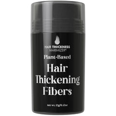 Hair Thickness Maximizer bottle closeup highlights plant-based fibers for instant coverage.