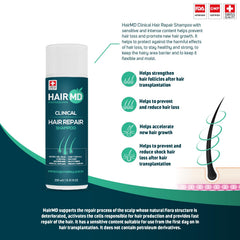 HairMD Shampoing Réparation Transplantation, massage du cuir chevelu pour favoriser le confort.