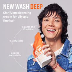 Massage du cuir chevelu avec Hairstory New Wash, nettoyage en douceur